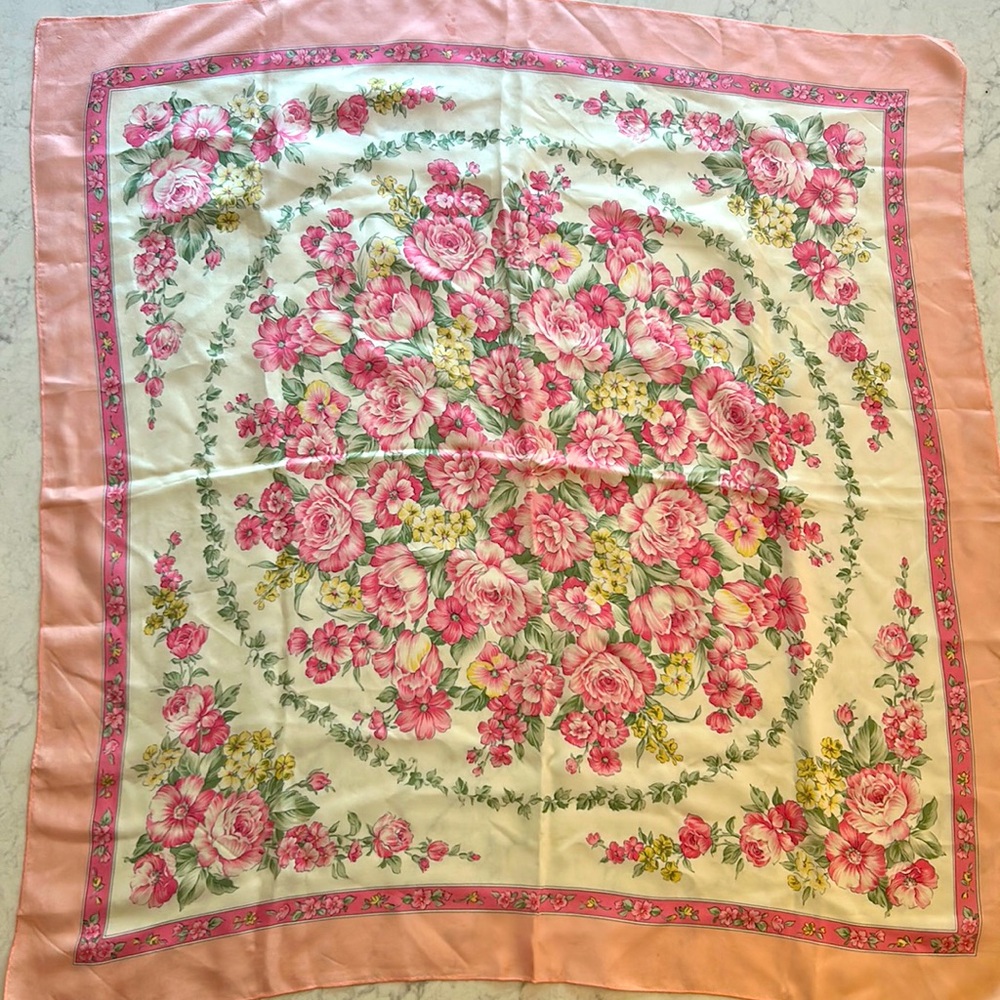 Vintage Japanese silk floral motif scarf EUC